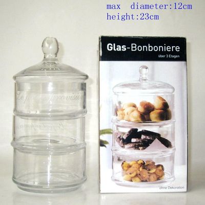 गुणवत्ता Handblown 3 Layer Stackable Storage Jars With Lids फैक्टरी