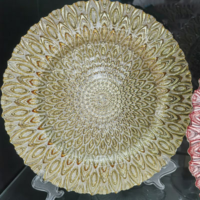 गुणवत्ता Golden Color Dessert Glass Charger Plates , Decorative Charger Plates For Wedding फैक्टरी