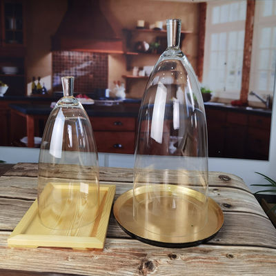 गुणवत्ता Transparent Lead Free Handled 21" Glass Dome Cloche फैक्टरी