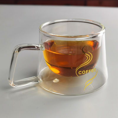 गुणवत्ता 200ml Borosilicate Double Layer Glass Coffee Mug With Golden Logo फैक्टरी